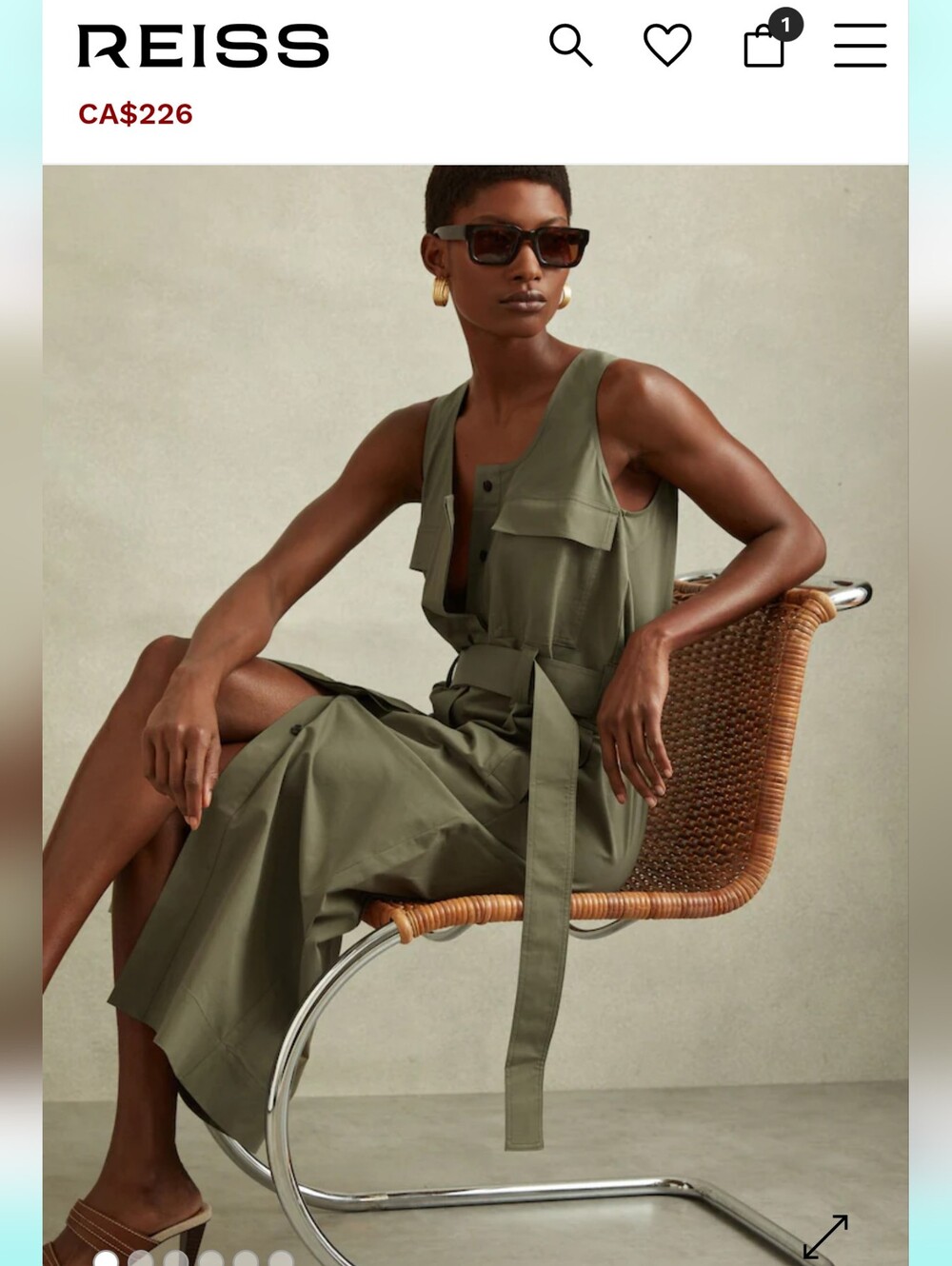 Reiss Olive Green Utility Midi Dress